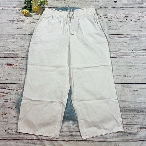NWT J. Crew Drawstring pant straight leg white in cotton blend - Picture 2 of 10
